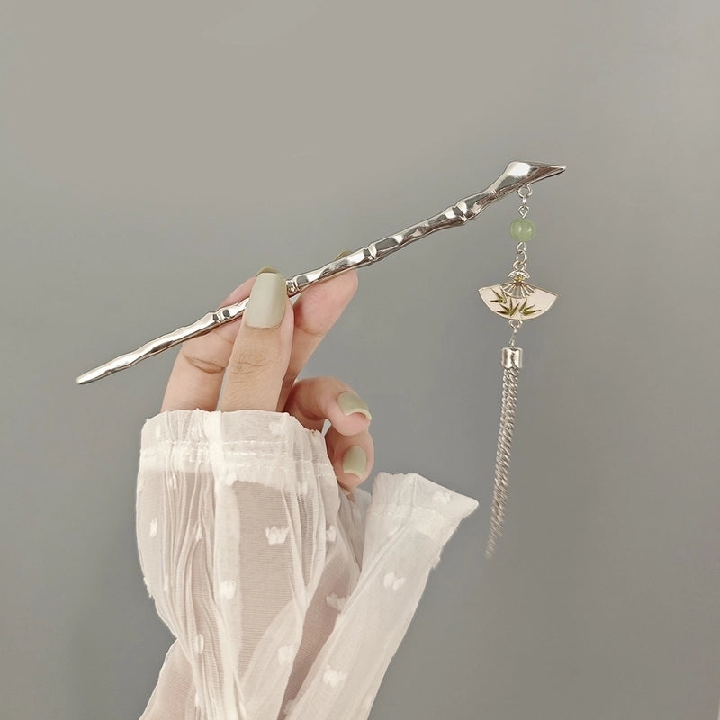 Women’s Chinoiserie Retro Flower Butterfly Fish Tail Alloy Tassel Inlay Pearl Hairpin