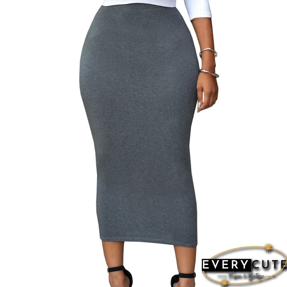 Solid Gray High-waisted Bodycon Maxi Skirt