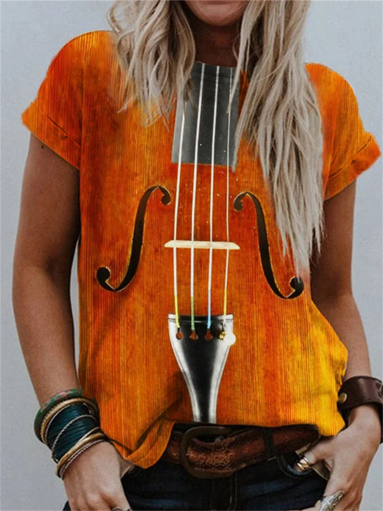 Vintage Violin Inspired Crew Neck T Shirt
