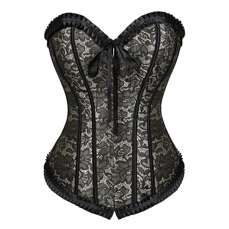 Sapubonva overbust corset tops for women plus size corsets and bustiers lingerie sexy victorian lace overlay vintage plus size
