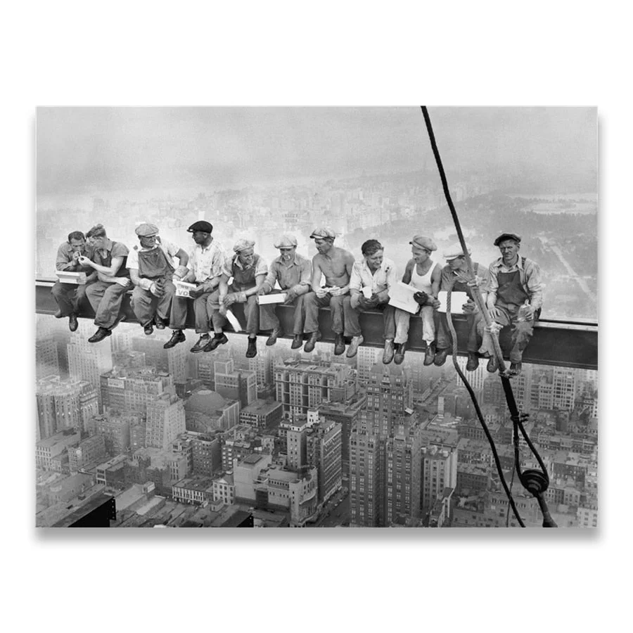 Vintage Canvas Painting  Home Decoration New York City View Lunch On a Skyscraper Wall Art Picture Black and White Poster