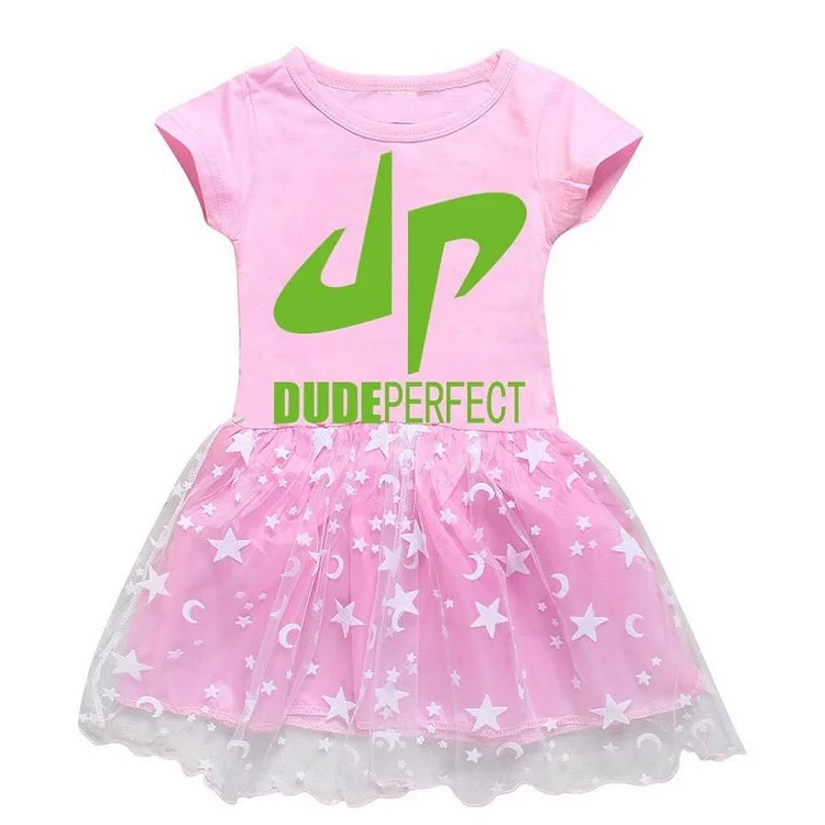 Green Dude Perfect Print Girls Short Sleeve Pink Purple Tulle Dress-Mayoulove