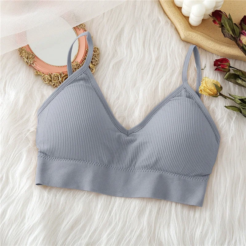 FINETOO Women Backless Tops Sexy Deep V Female Streetwear Camisoles Seamless Lingerie Comfortable Padded Tanks Underwear S-XL