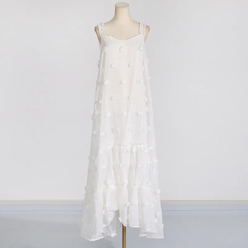 Brownm Brownm 2025 New Fashion Design Feel Shoulder Strap Three-Dimensional Flowers Embellished Large Dress With Long Cake Dress Dress Woman