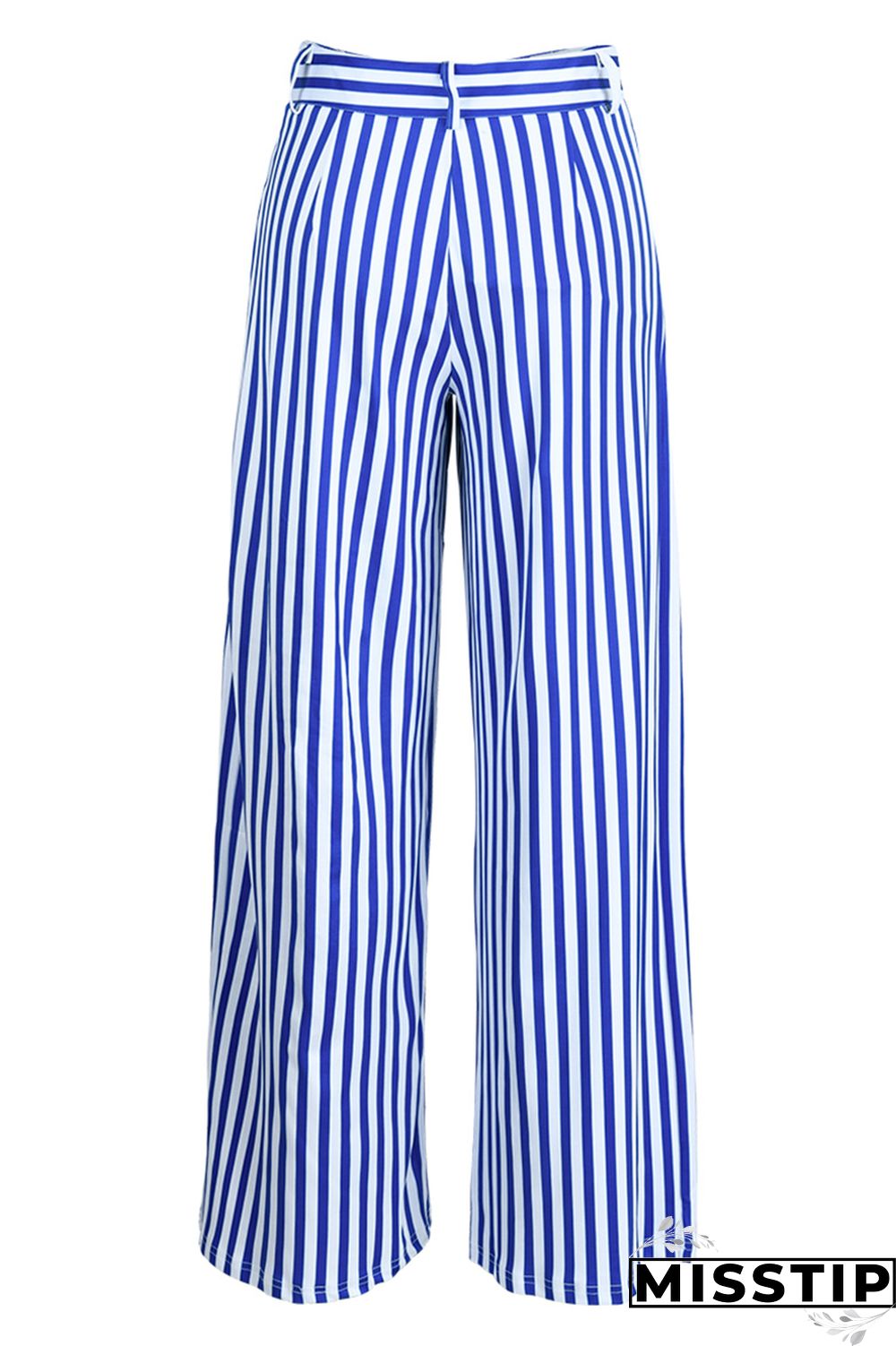 Blue Fashion Casual Striped Print Patchwork Regular High Waist Trousers