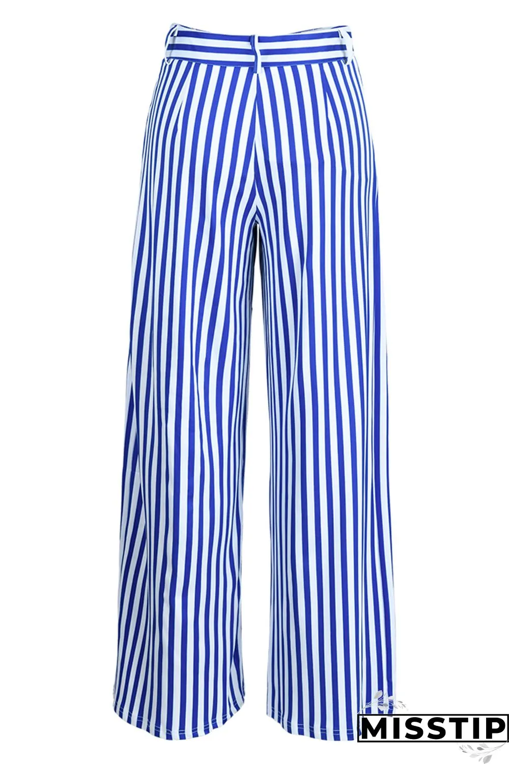 Blue Fashion Casual Striped Print Patchwork Regular High Waist Trousers