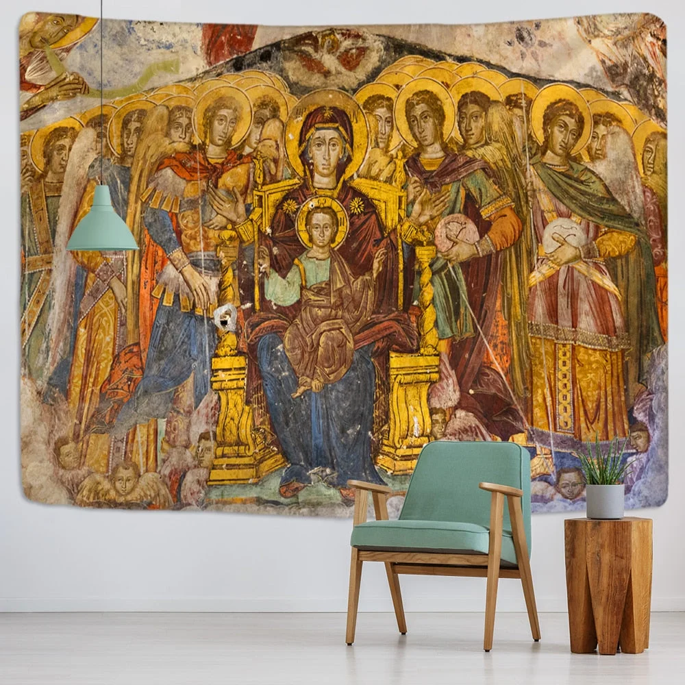 Christ Jesus Tapestry Wall Hanging Artistic Polyester Fabric Cottage Dorm Wall Art Home Decoration Brown Wall Decoration
