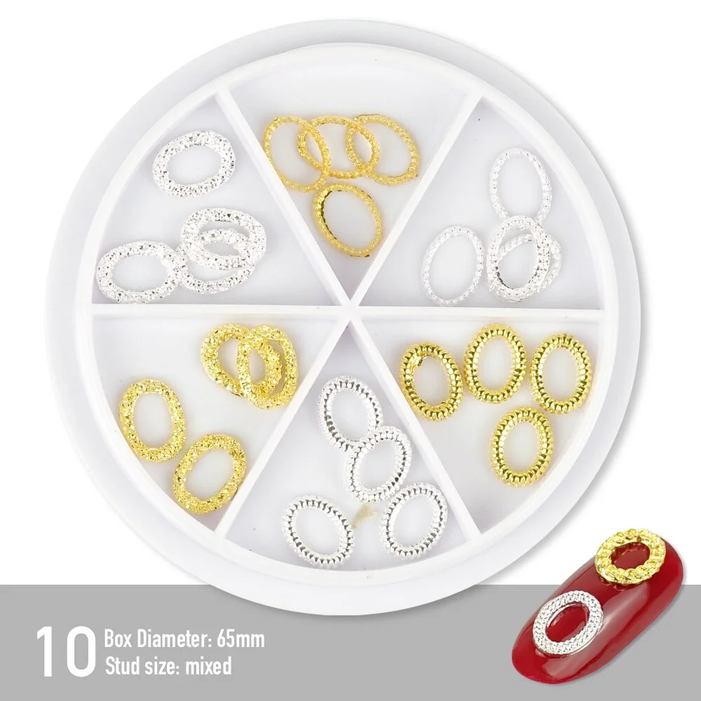 [Beautizon] 6 Grids Mixed Steel Studs Stars moons triangles Charms Nails DIY Accessories Nail Decoration Nail Art Rhinestones