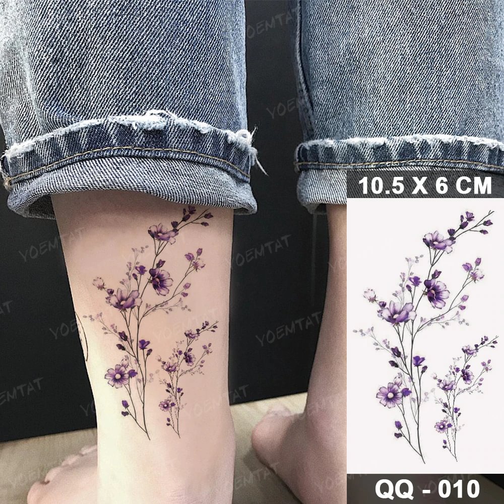 Gingf Temporary Tattoo Sticker Watercolor Realistic Lavender Daisy Flower Plant Tatoo Woman Child Kid Ankle Fake Tatto Man