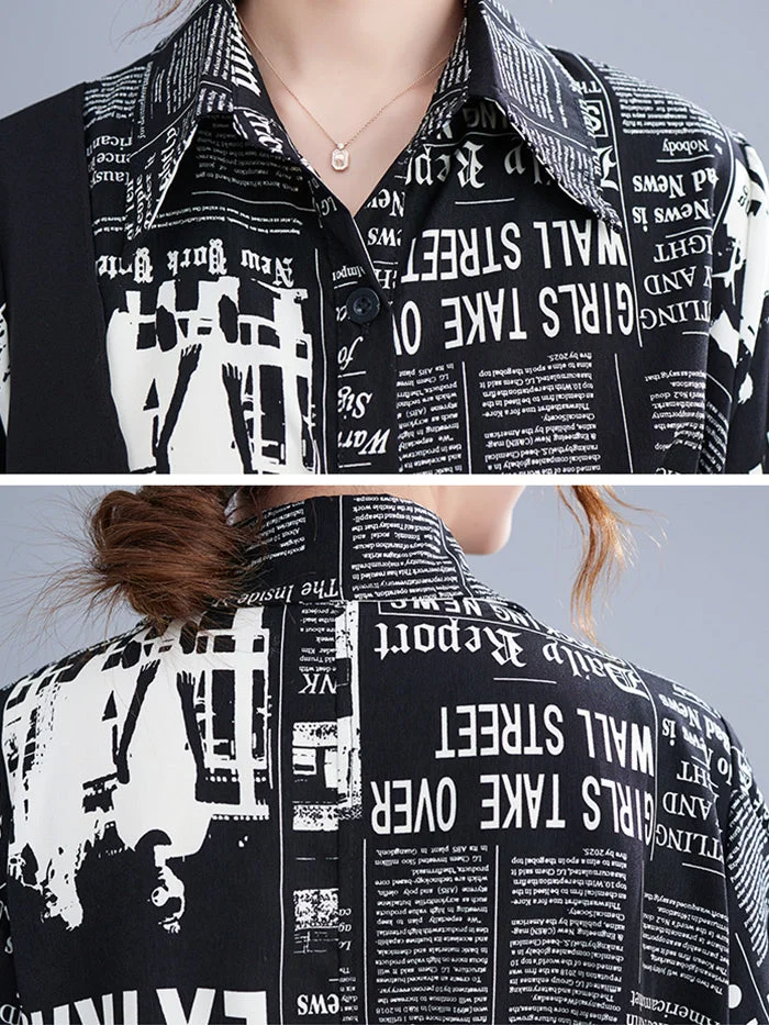 Fashion Print Panel Shirt Dress