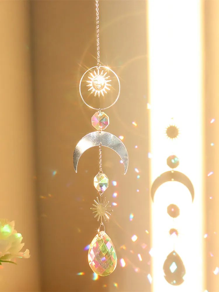 Wind Chime Crystal Catcher Hanging Ornaments Moon Prisms Home Room Pendant