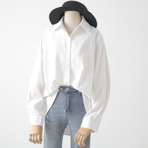 Women White Shirts Summer New Turn-Down Collar Loose Casual All Match Office Lady Work Outwear Tops - Shop Trendy Women's Fashion | TeeYours
