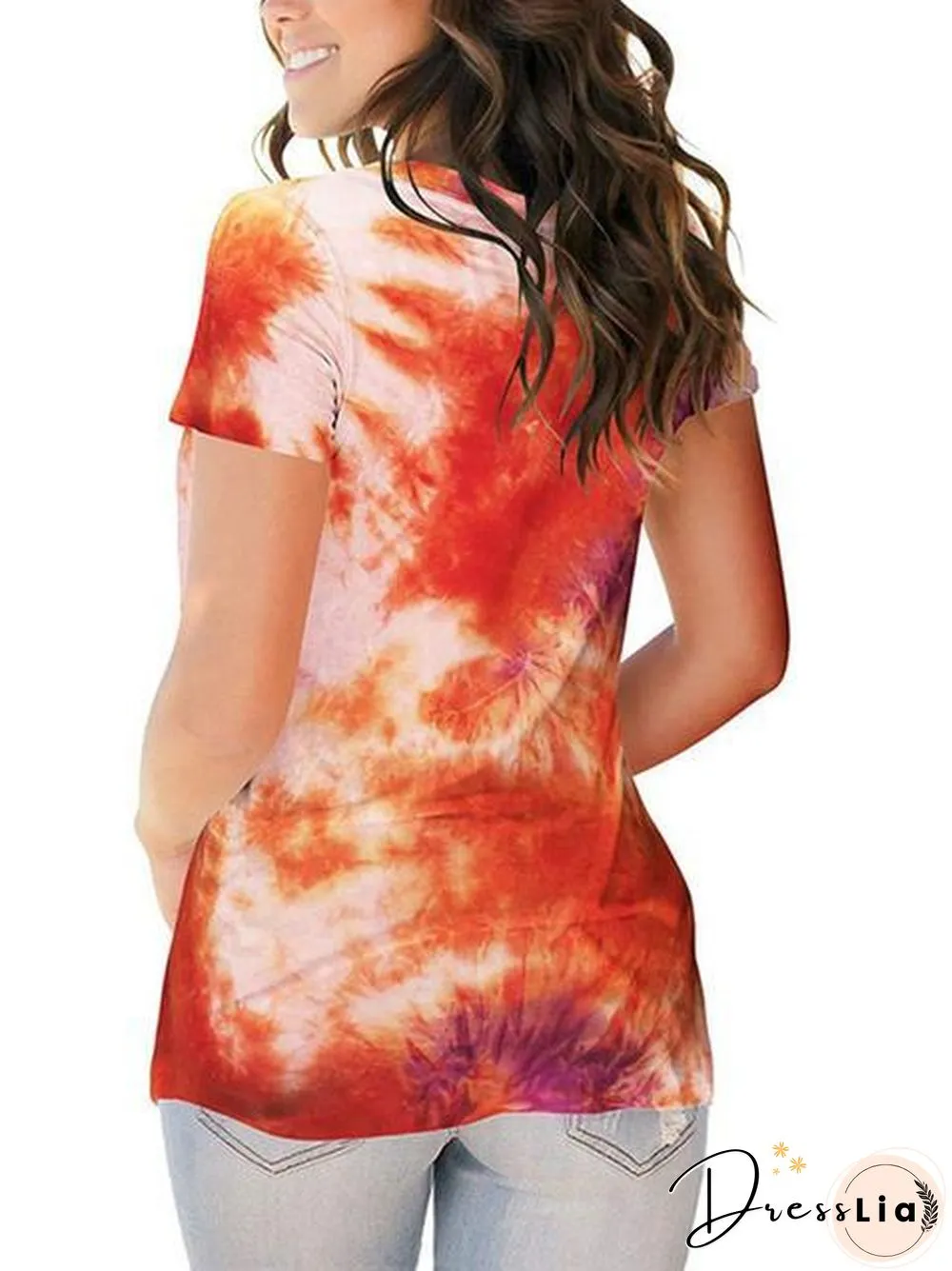 Tie-Dye Print V-Neck Loose T-Shirt