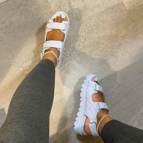 Women's Casual Solid Color Round Toe Mid Heel Low Top Sandals