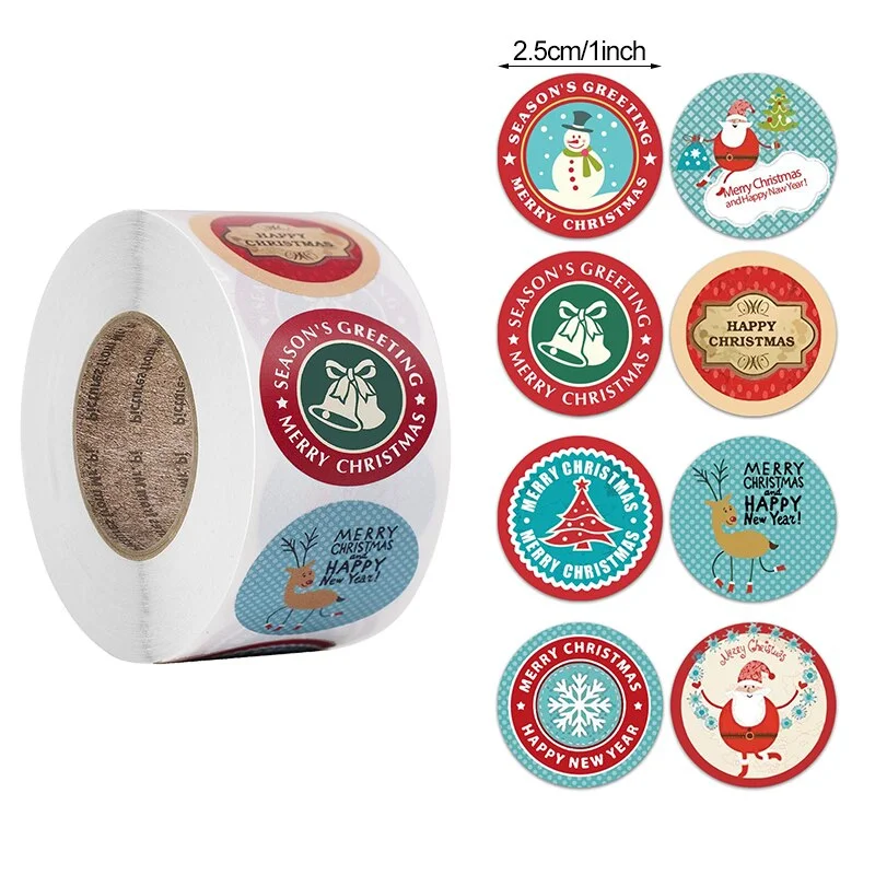 500pcs Merry Christmas Stickers Christmas Tree Elk Candy Bag Sealing Sticker Christmas Gifts Box Labels Decorations New Year