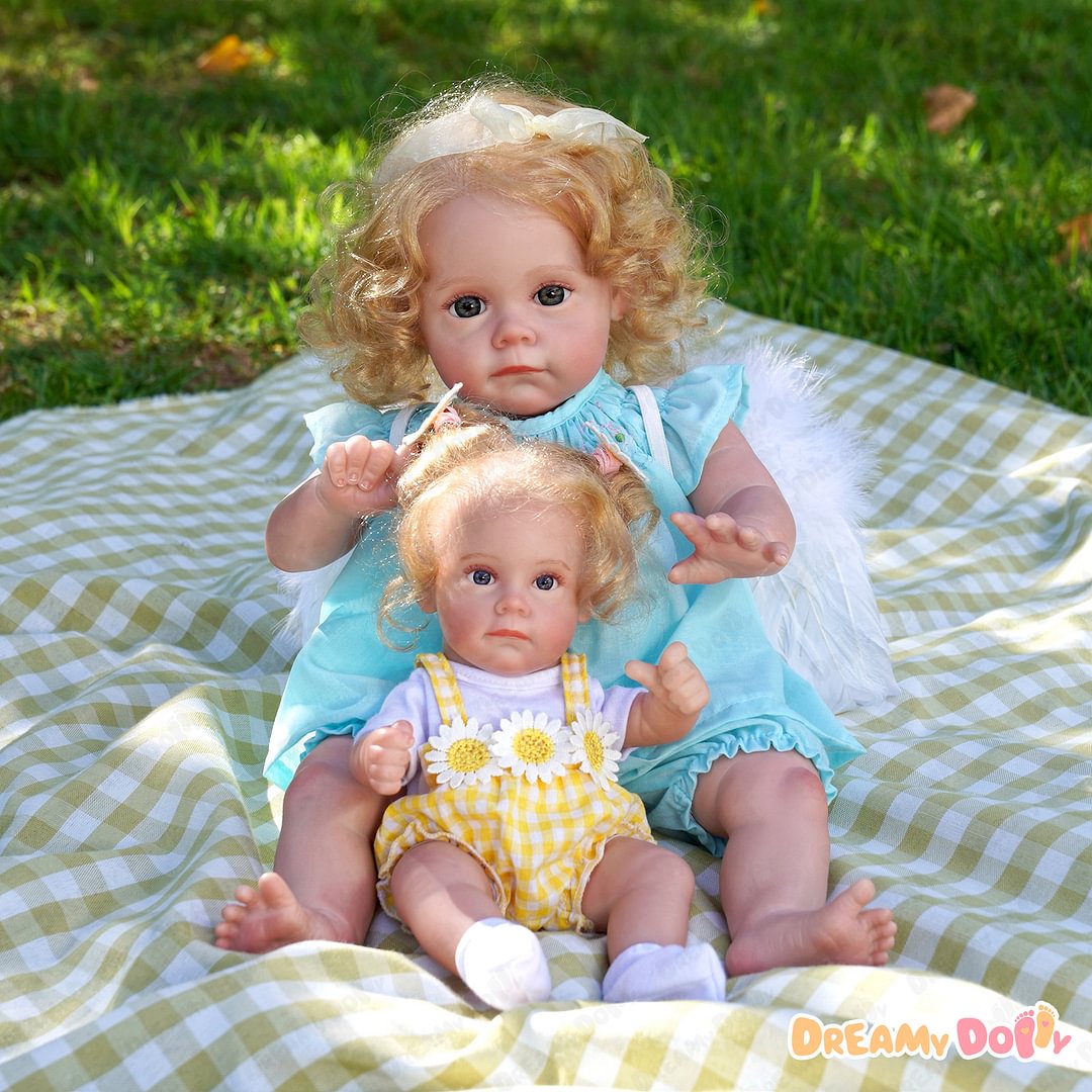 [2 Doll Set]'Summertime' Realistic Baby Girl Doll with Blond Hair Daisy and Emma 2 Doll Set by Creativegiftss® 2023