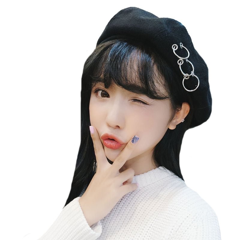 CUHAKCI Winter Hats Ring Wool Berets French Artist Beanie Women Ski Cap Solid Warm Sweet Girl Headwear