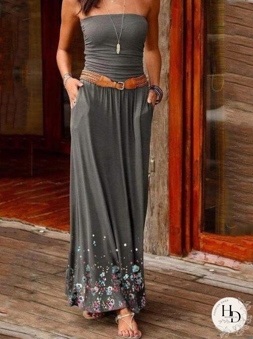 Dresses Printed Bandeau Pocket Casual Dress for Women