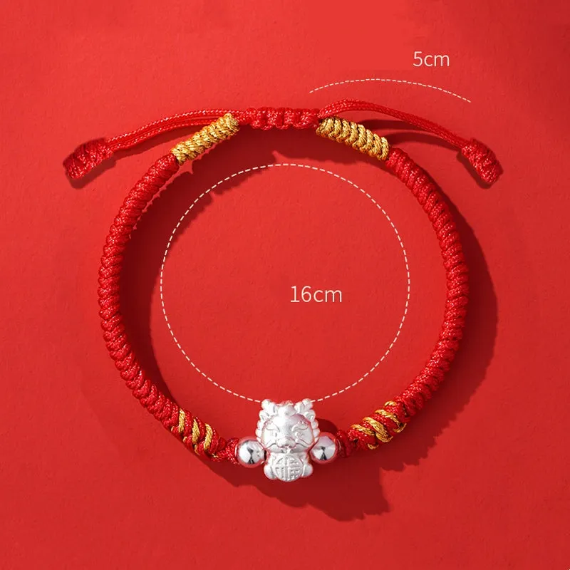 999 Sterling Silver Year of the Dragon Fu Character Attract Fortune Luck Handcrafted Braided Bracelet