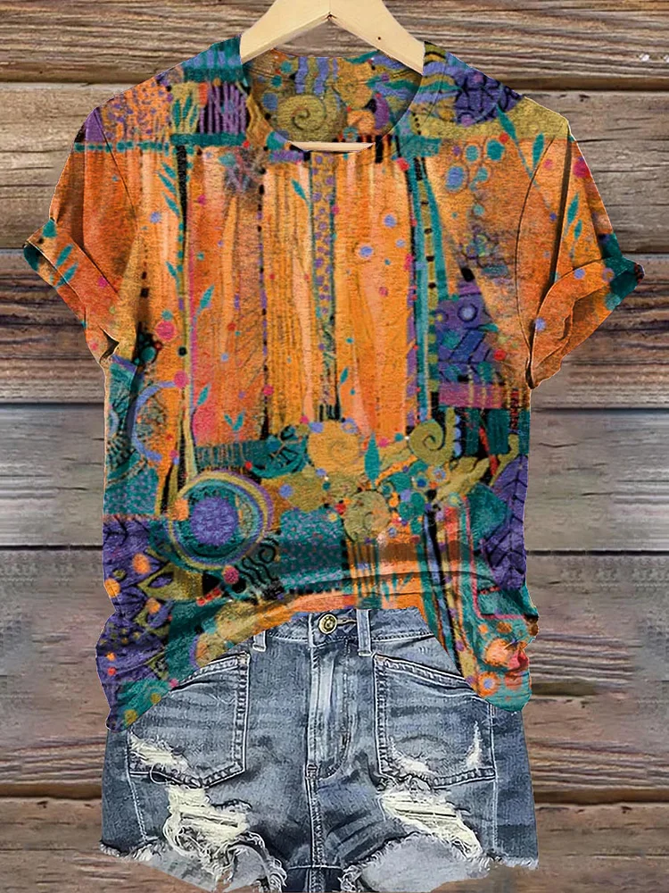 Orange Painting Graffiti Texture Print T-Shirt