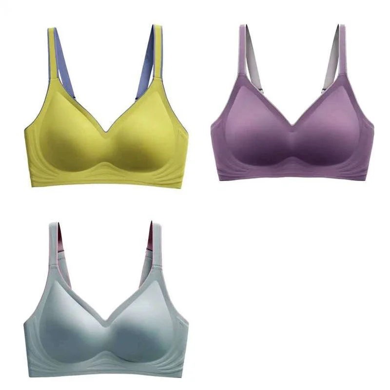 3pcs New Color Contrast Latex Bras For Women Underwear Gradient Strap