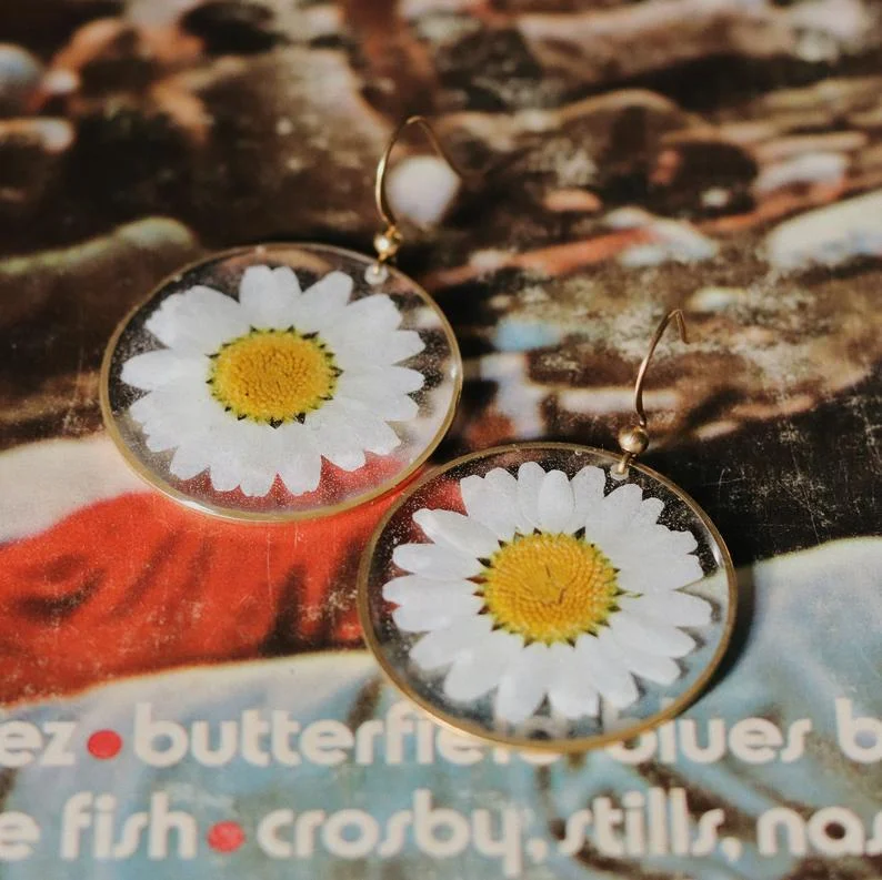 Vintage Round Dried Sunflower Earrings