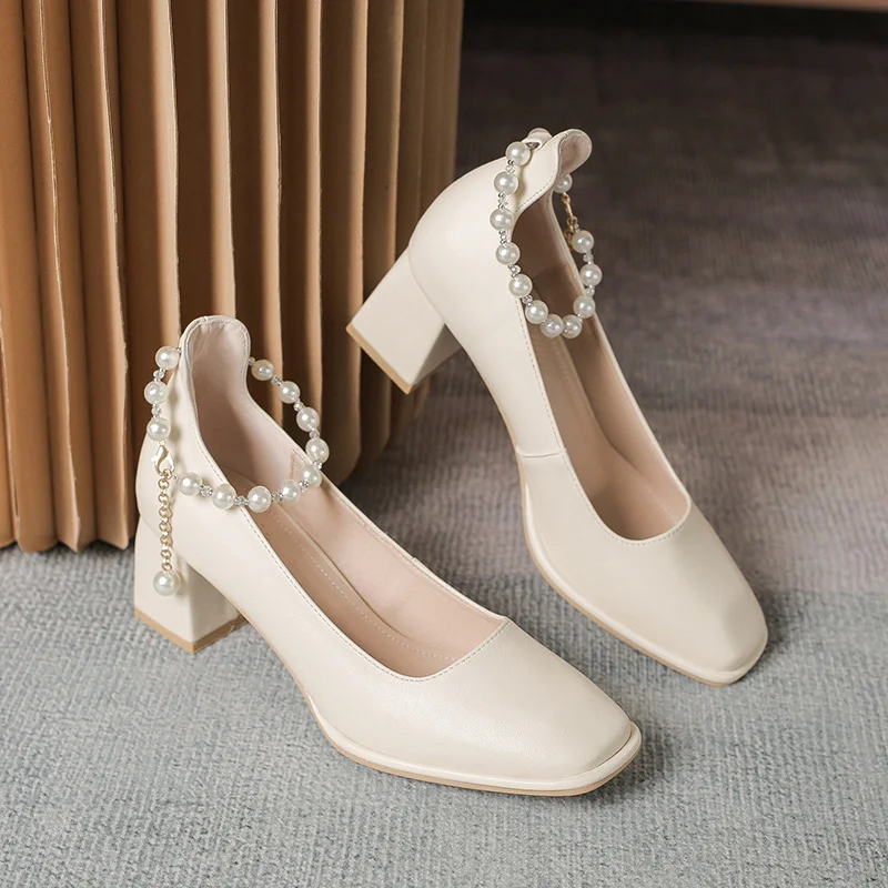 Tanguoant Tanguoant High Heels Female 2023 New Early Spring Fairy Wind With Thick Heel Girl Square Head Show Thin Mary Jane Single Shoes