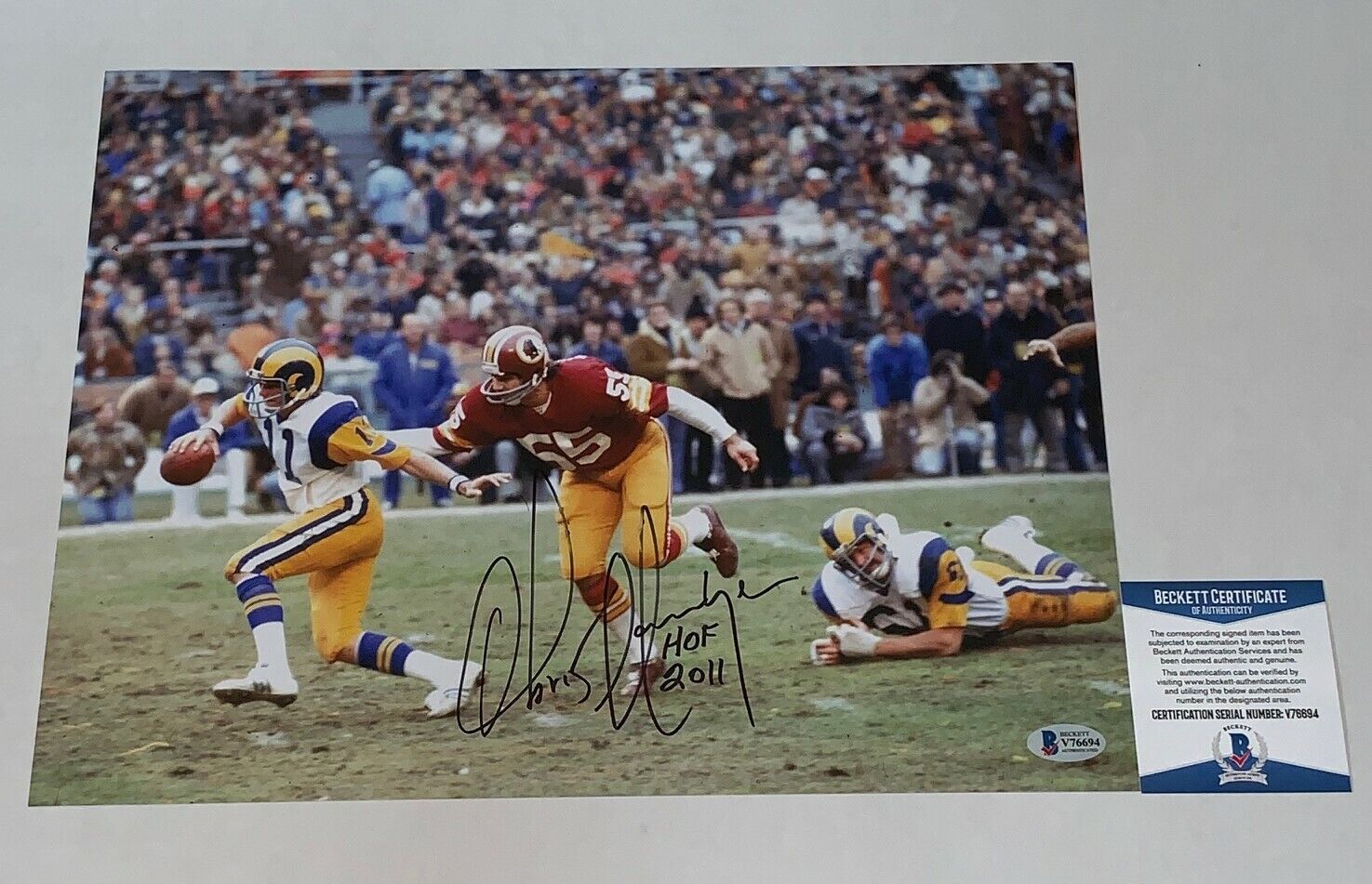 Chris Hanburger signed Washington Redskins 11x14 Photo Poster painting HOF Inscription Beckett