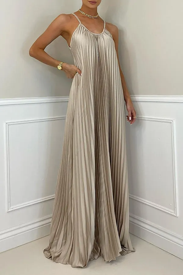 Gradient Hollow Out Pleated Sleeveless Sling Maxi Dress main image 0