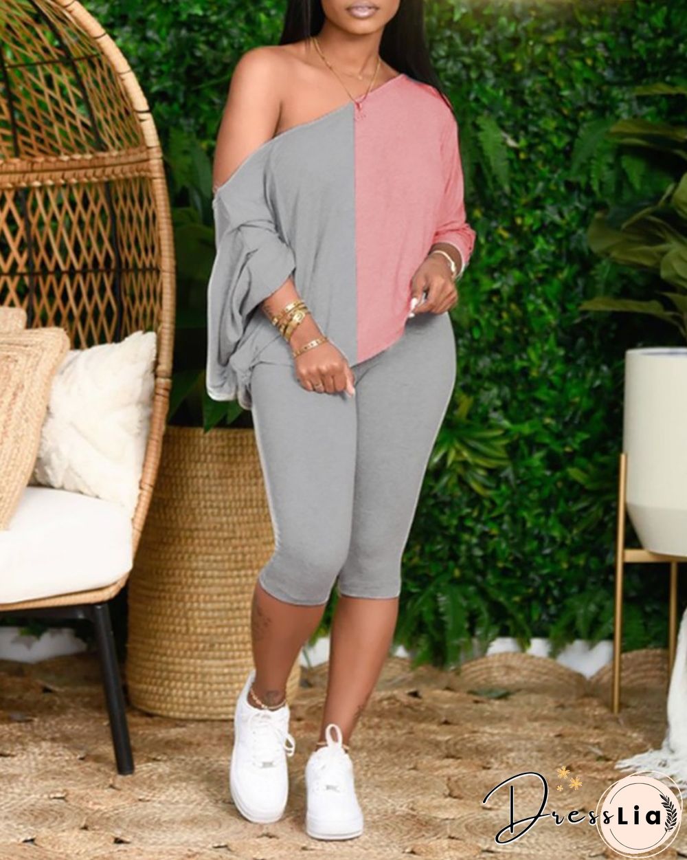 Long Sleeve Colorblock Top & Drawstring Pants Set