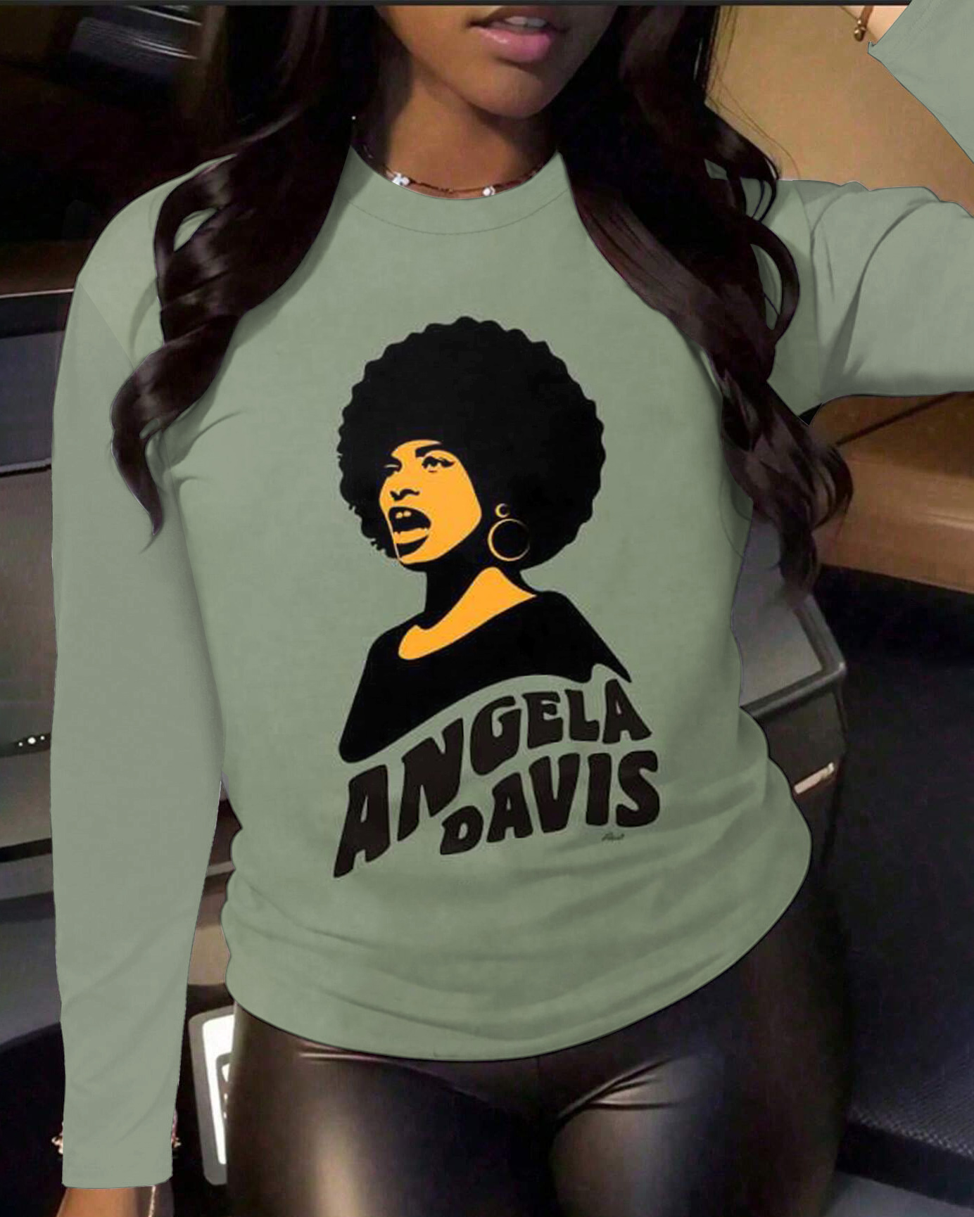 Black Power Angela Davis Crew Neck Long Sleeve T-shirt