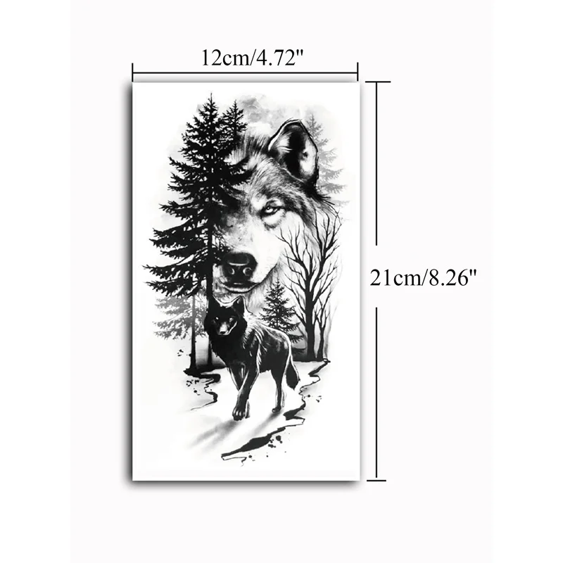 Sdrawing Arm Waterproof Temporary Tattoos for Men Tiger Wolf Animal Tattoo Stickers Body Art Skeleton Fake Tattoo for Women