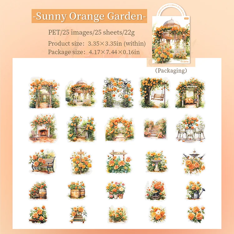 Journalsay 25 Sheets Gardens of Sicily Series Vintage Flower Landscaping PET Sticker