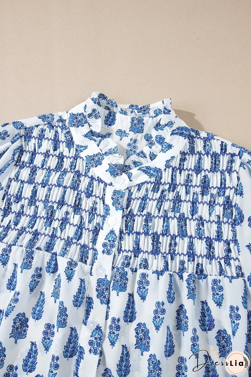 Frill Printed Button Up Long Sleeve Shirt