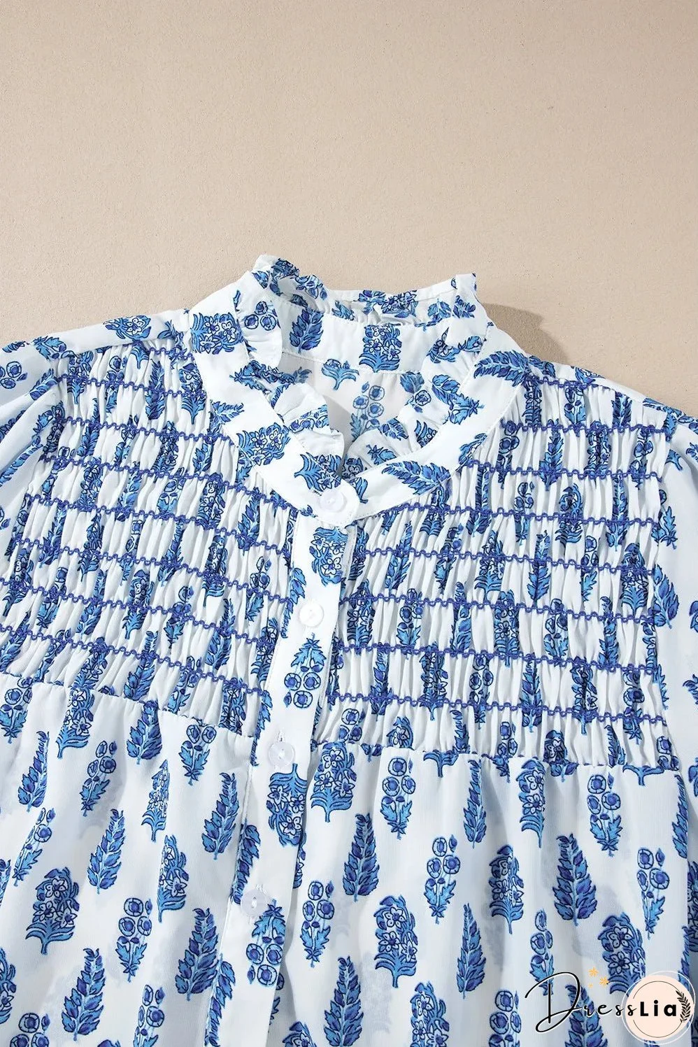 Frill Printed Button Up Long Sleeve Shirt