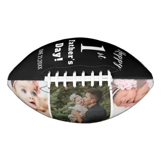 Personalized Happy First Father's Day 3 Photo Collage Football  Rugby Gifts For Football Lovers Father's Day Football Gifts for Dad, Son, Grandpa