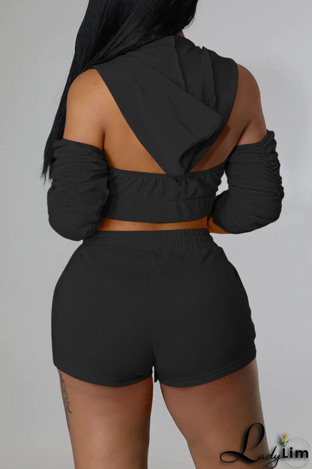 Rose Red Fashion Casual Solid Backless Fold Half A Turtleneck Half Sleeve Two Pieces