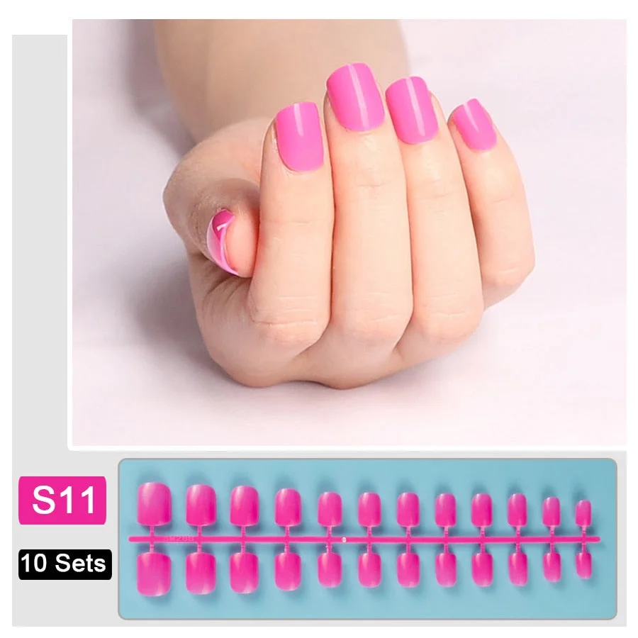 10 Sets/Pack Mixed Solid Colors Coffin Round Square Almond Shape False Nails Full Cover Nail Tips Short Fake Nails Tip Manicure-Nail Inspo