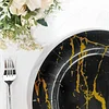 10 Pack | Marble Disposable 13" Charger Plates, Cardboard Serving Tray, Round with Leathery Texture - Black/Gold - 1100 GSM