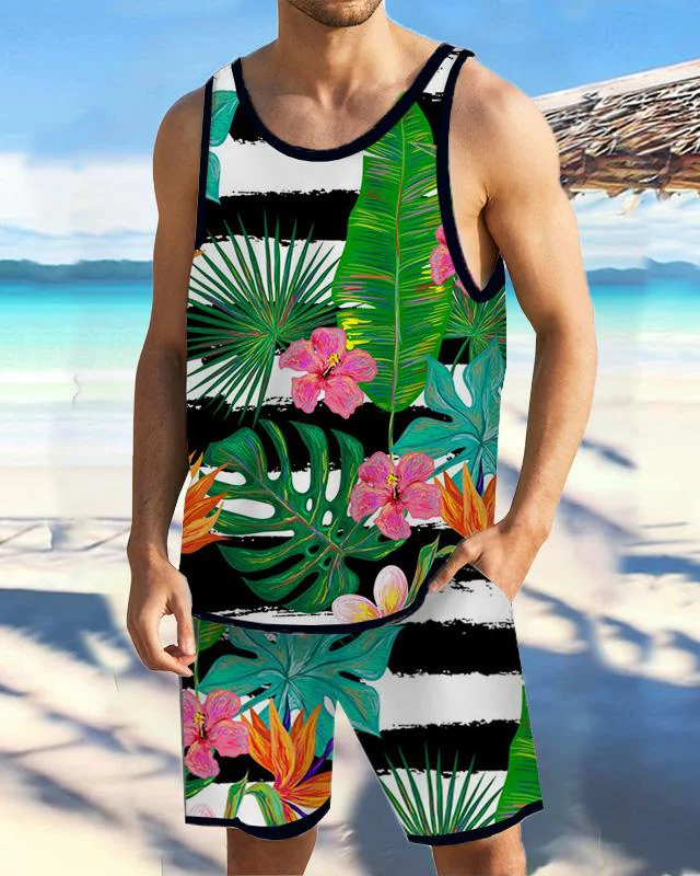 Men's Casual Resort Printed Vest Set 019