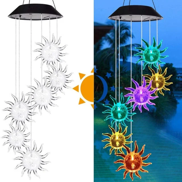 LED Solar Wind Chime Crystal Ball Hummingbird Wind Chime Light Color Changing Waterproof Hanging Solar Light For Home Garden