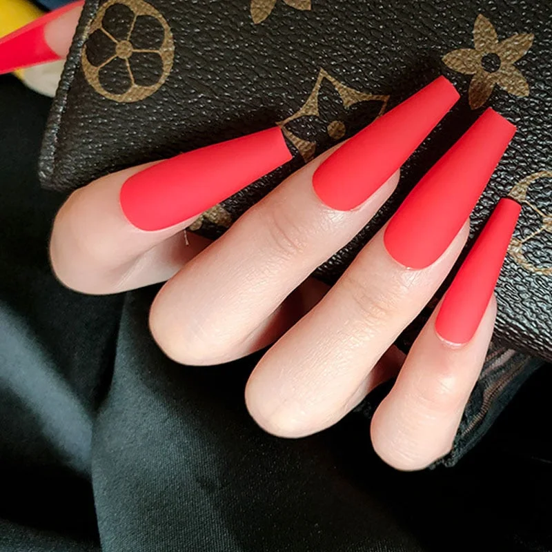 24pcs/box matte False Nail Tips With Glue pink color long Ballerina Nails detachable  Press on Nails Art Fake nails Stickers TY-Nail Inspo