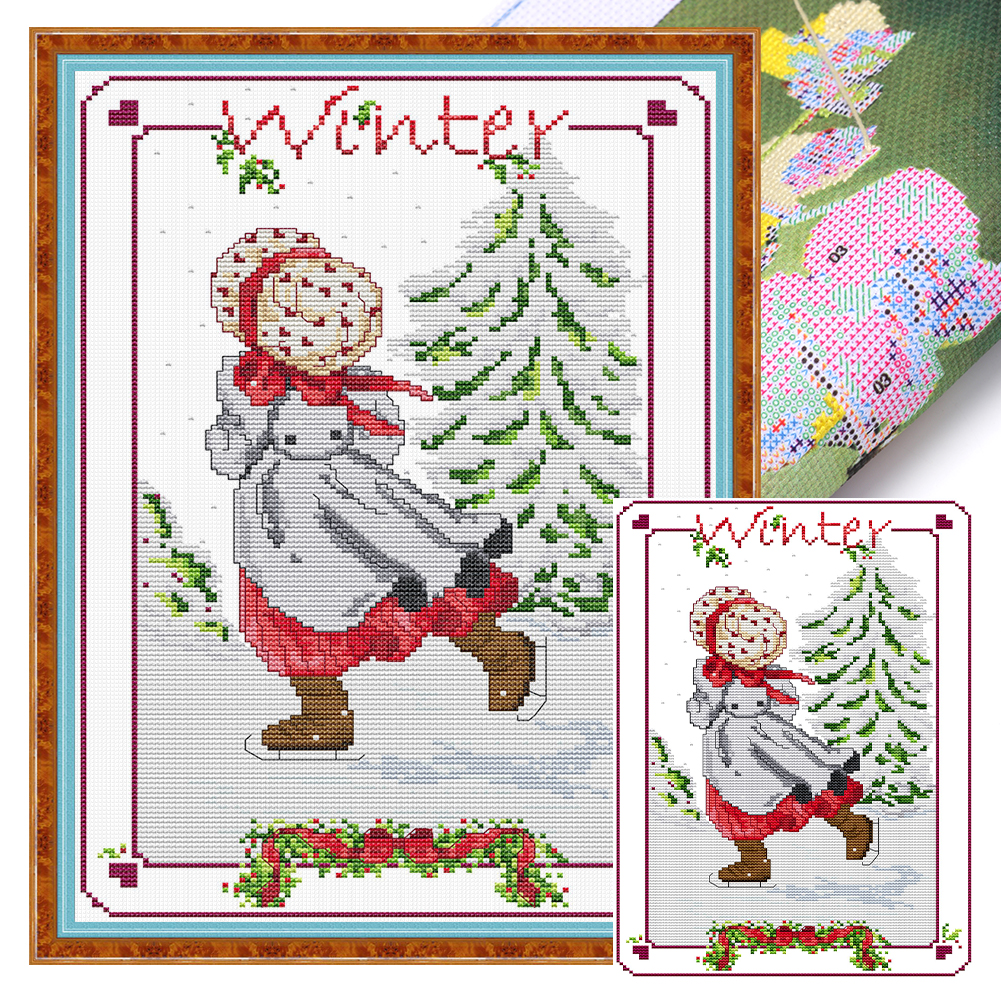 【Joy Sunday】Girl's Back-Winter Partial 14CT Pre-stamped Canvas(28*39cm) Cross Stitch(backstitch)