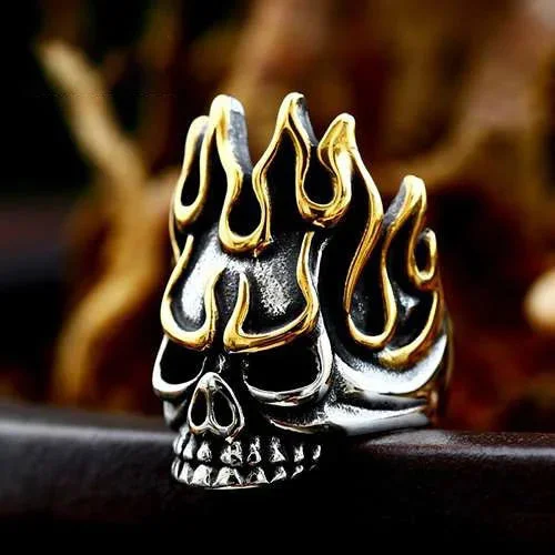 Punk Angry Flame Skull Head Ring