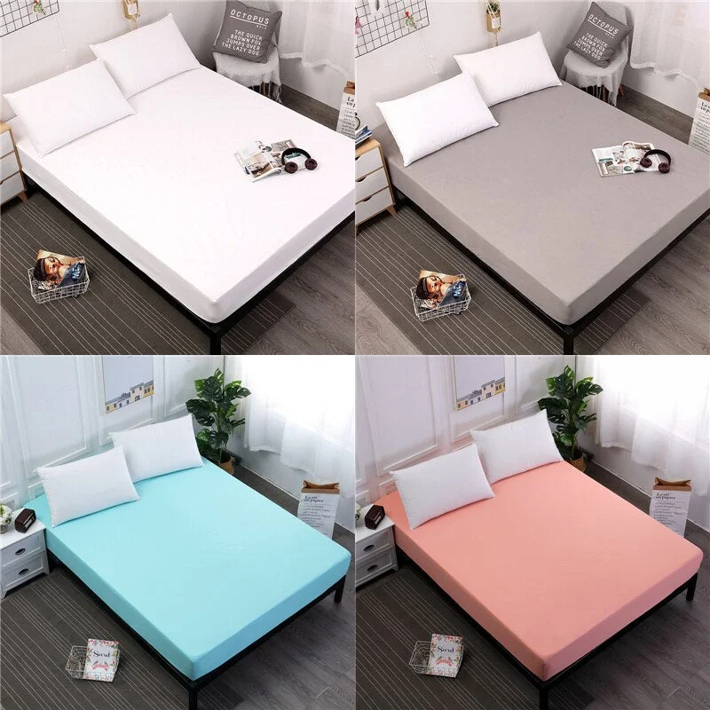 Solid Fitted Sheet With Elastic Band White Waterproof Bed Sheet Mattress Covers Bedsheet Queen Size Bed Sheets Set Hot Bed Linen