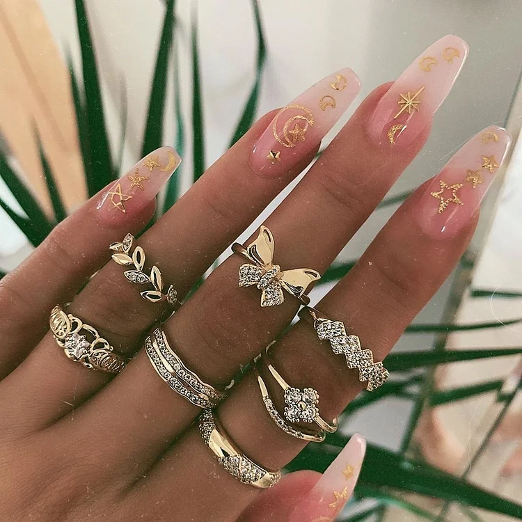Fashion style leaf butterfly 7-piece set rings