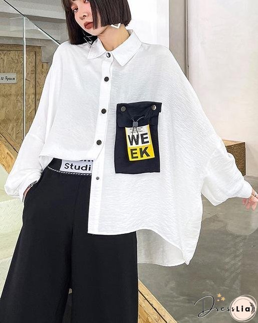 Italian White Batwing Sleeve Cotton Pockets Blouses