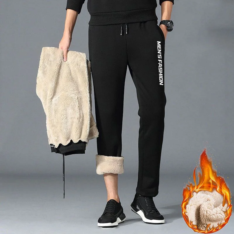 Autumn Winter Padded Thickened Straight Sports Black Pants