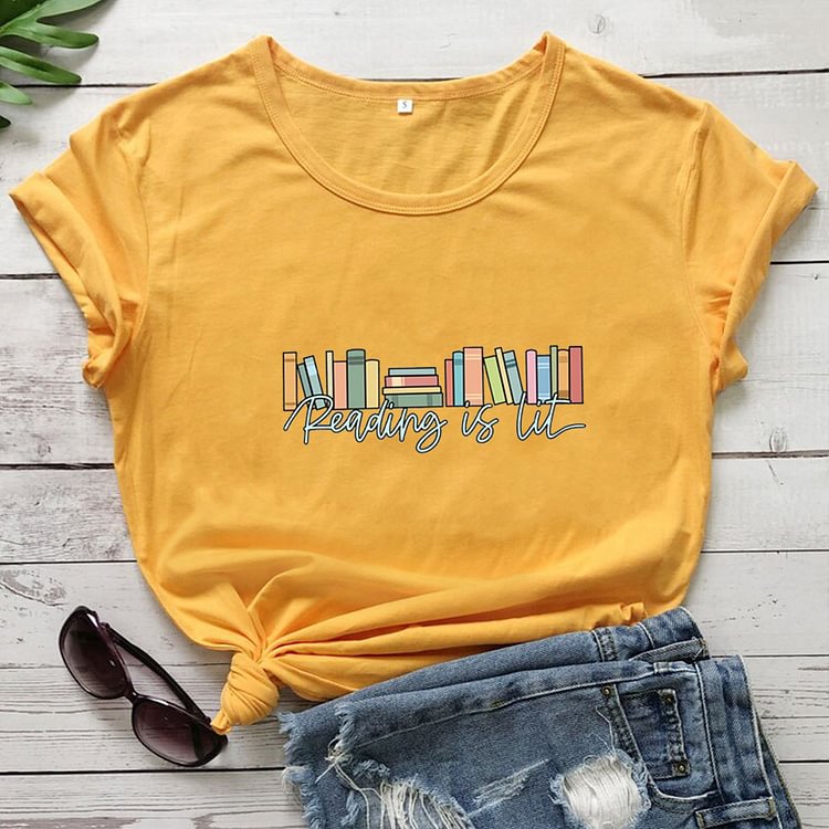 Reading Is Lit T-shirt Women Letter Book Pattern Print TshirtFor Women O-neck Casual Short-sleeved Women Tee Shirt Loose Top - Life is Beautiful for You - SheChoic