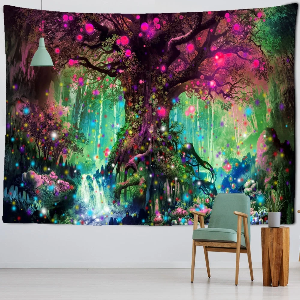 Lantern Tree Of Life Tapestry Wall Hanging Psychedelic Witchcraft Mystery Tapiz Hippie Good Luck Background Cloth Home Decor
